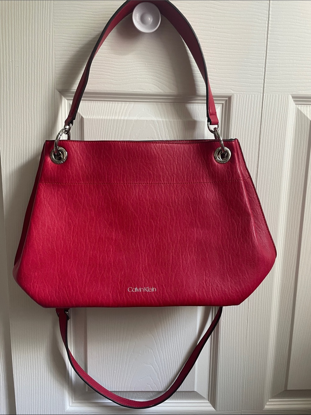Calvin Klein Bright Red Leather Shoulder Tote